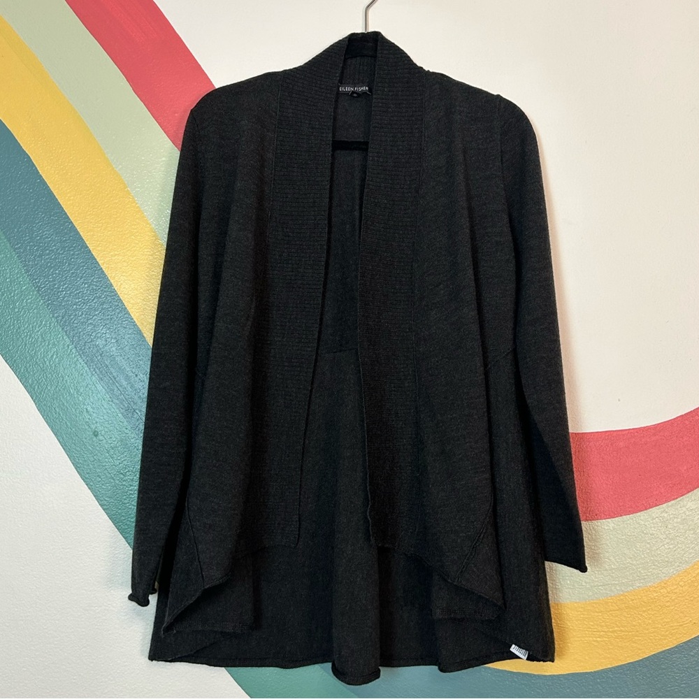 Eileen Fisher Women's Sweater Cardigan Merino Wool Charcoal Size Medium